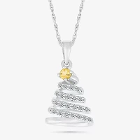 Christmas Tree Womens Lab Created White Sapphire Sterling Silver 18 Inch Pendant Necklace