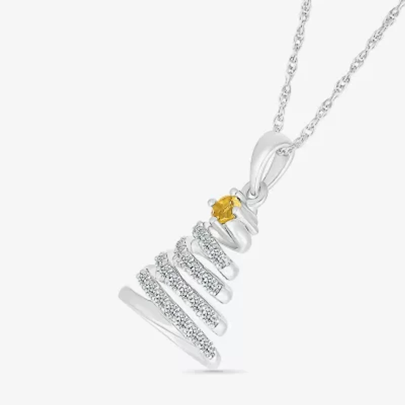 Christmas Tree Womens Lab Created White Sapphire Sterling Silver 18 Inch Pendant Necklace