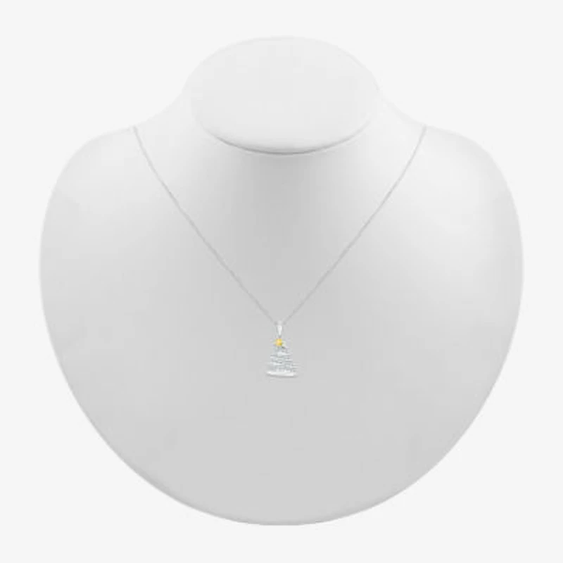 Christmas Tree Womens Lab Created White Sapphire Sterling Silver 18 Inch Pendant Necklace