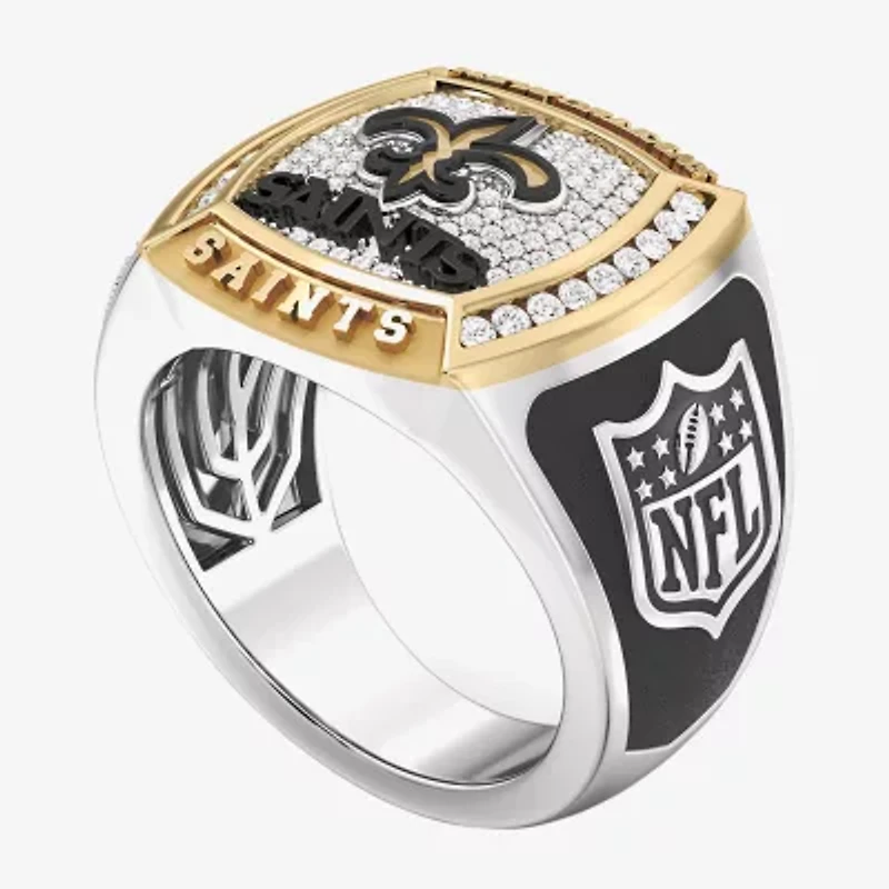 True Fans Fine Jewelry New Orleans Saints Mens 1/2 CT. Natural White Diamond 10K Two Tone Gold Fleur De Lis Fashion Ring