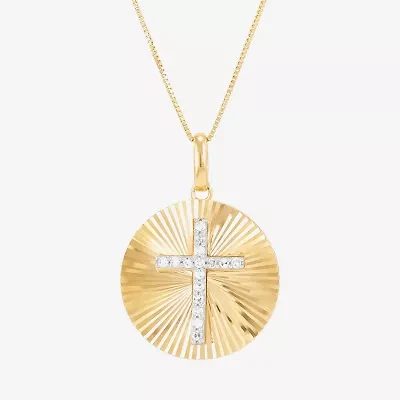 (H-I / Si1-Si2) Womens 1/10 CT. T.W. Lab Grown White Diamond 14K Gold Cross 18 Inch Pendant Necklace
