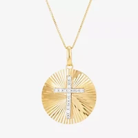 (H-I / Si1-Si2) Womens 1/10 CT. T.W. Lab Grown White Diamond 14K Gold Cross 18 Inch Pendant Necklace