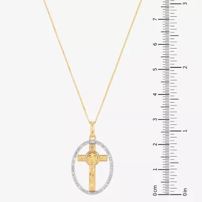 (H-I / Si1-Si2) Unisex Adult 1/10 CT. T.W. Lab Grown White Diamond 14K Gold Circle Cross 18 Inch Pendant Necklace