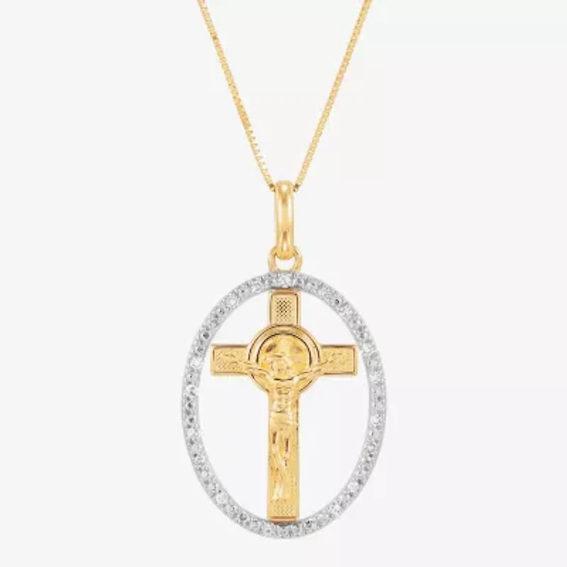 (H-I / Si1-Si2) Unisex Adult 1/10 CT. T.W. Lab Grown White Diamond 14K Gold Circle Cross 18 Inch Pendant Necklace