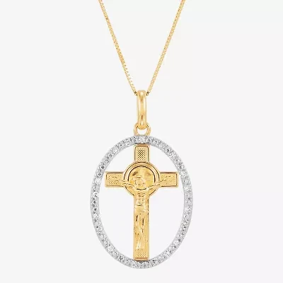 (H-I / Si1-Si2) Unisex Adult 1/10 CT. T.W. Lab Grown White Diamond 14K Gold Circle Cross 18 Inch Pendant Necklace