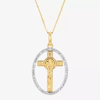 (H-I / Si1-Si2) Unisex Adult 1/10 CT. T.W. Lab Grown White Diamond 14K Gold Circle Cross 18 Inch Pendant Necklace