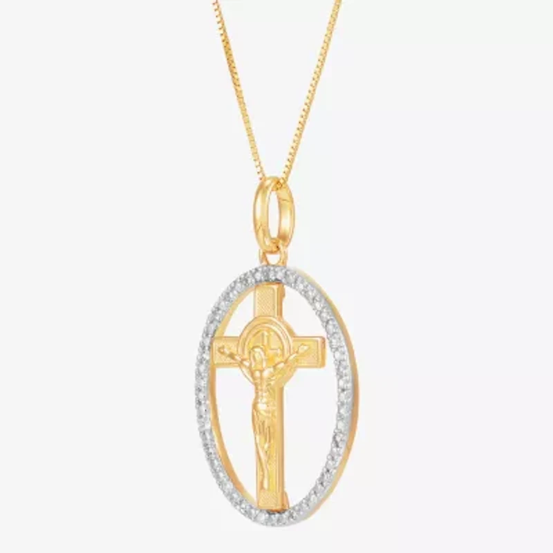 (H-I / Si1-Si2) Unisex Adult 1/10 CT. T.W. Lab Grown White Diamond 14K Gold Circle Cross 18 Inch Pendant Necklace