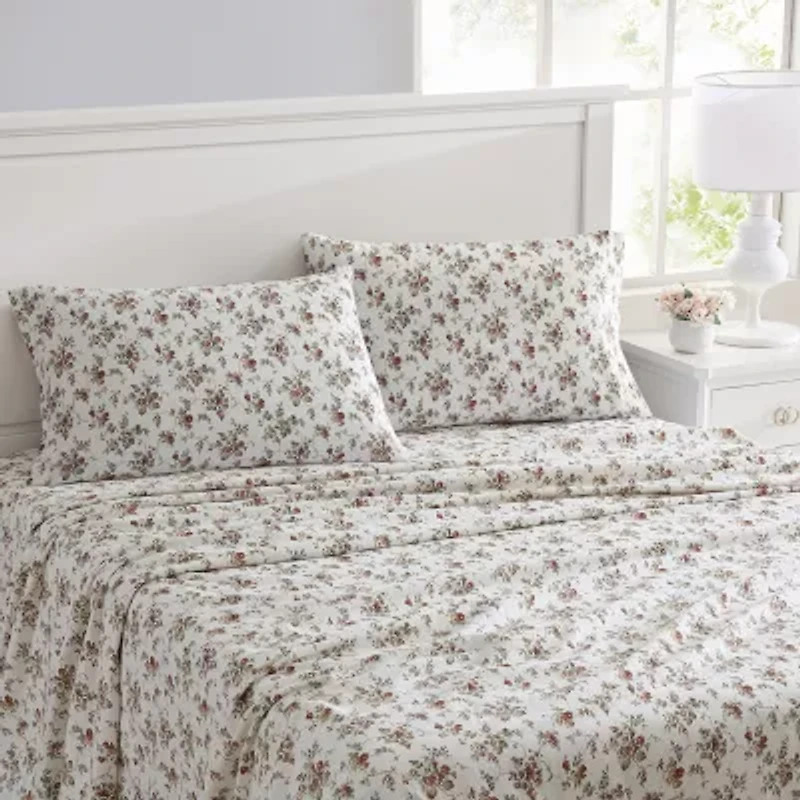 Laura Ashley Le Fleur Cotton Flannel Deep Pocket Sheet Set