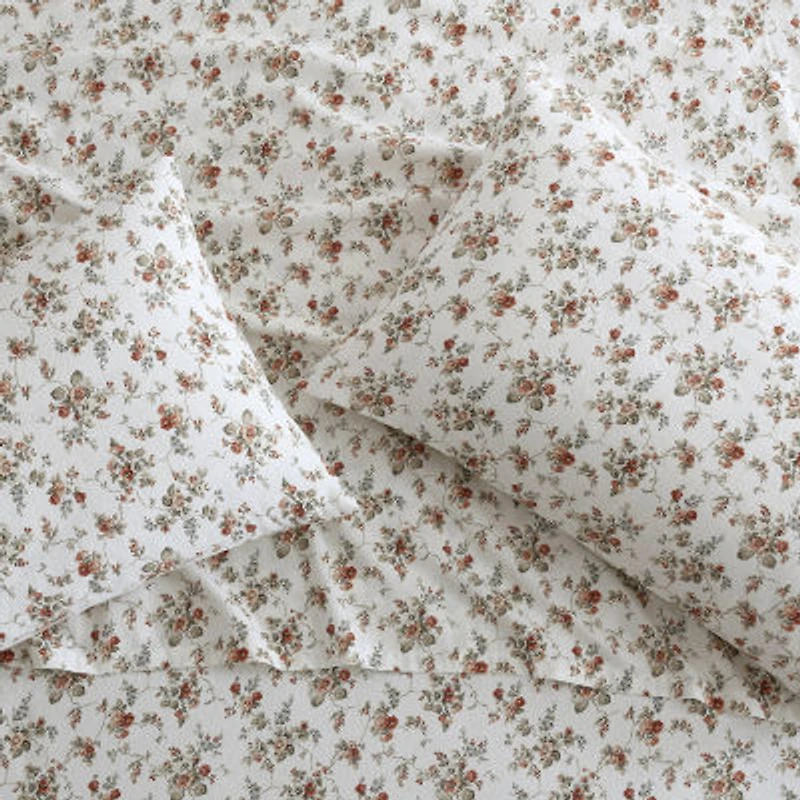 Laura Ashley Le Fleur Cotton Flannel Deep Pocket Sheet Set