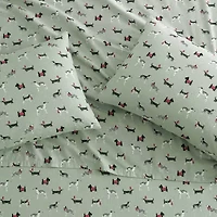 Laura Ashley Holiday Pups Cotton Flannel Deep Pocket Sheet Set