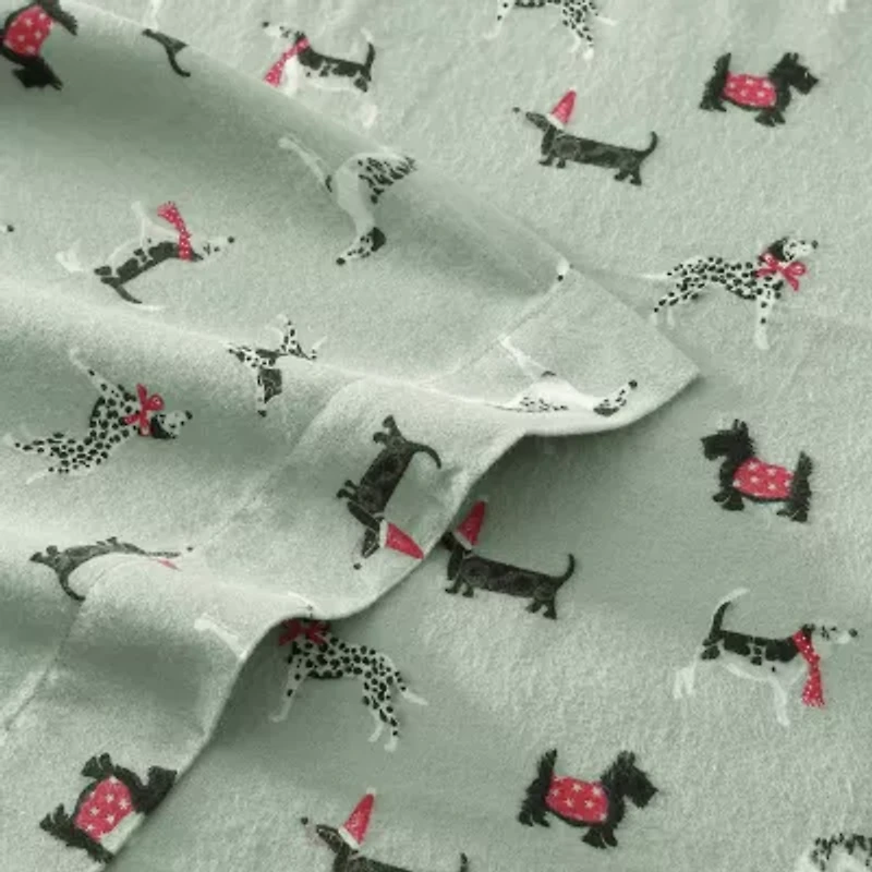 Laura Ashley Holiday Pups Cotton Flannel Deep Pocket Sheet Set