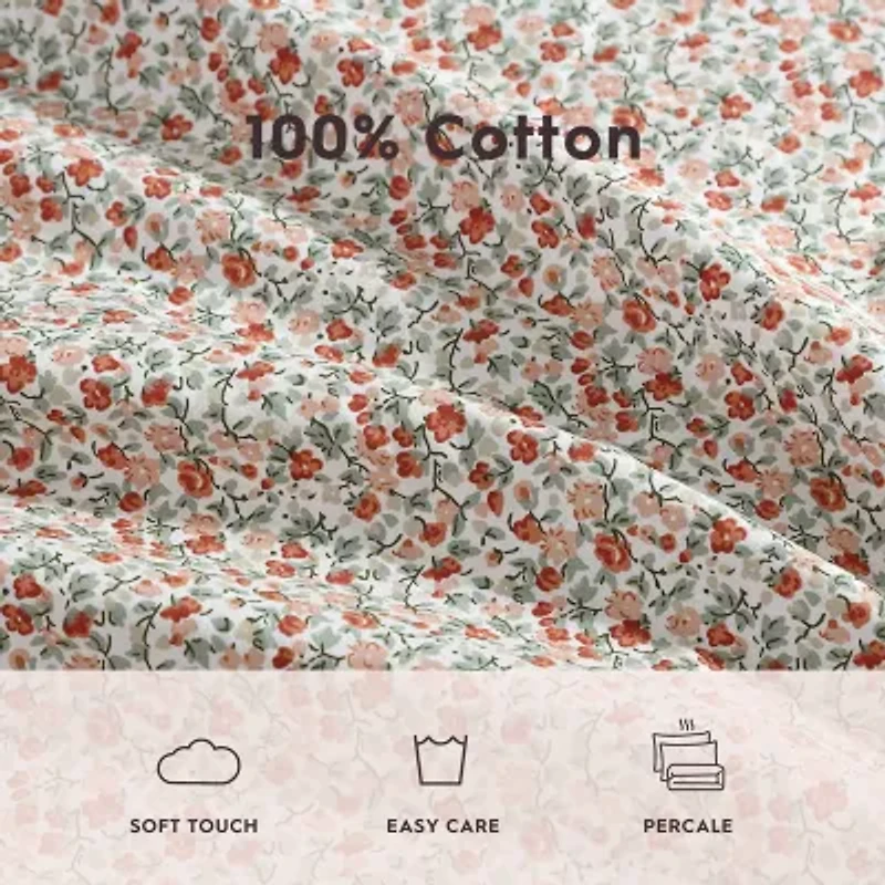 Laura Ashley Emogene Cotton Percale Deep Pocket Sheet Set