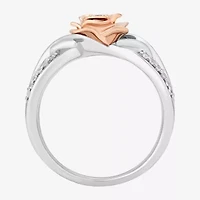 Enchanted Disney Fine Jewelry Belle(I, I2) Womens 1/4 CT. T.W. Lab Grown White Diamond 14K Rose Gold Over Silver Sterling Flower Beauty and the Beast Belle Cocktail Ring