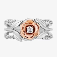 Enchanted Disney Fine Jewelry Belle(I, I2) Womens 1/4 CT. T.W. Lab Grown White Diamond 14K Rose Gold Over Silver Sterling Flower Beauty and the Beast Belle Cocktail Ring