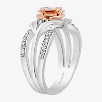 Enchanted Disney Fine Jewelry Belle(I, I2) Womens 1/4 CT. T.W. Lab Grown White Diamond 14K Rose Gold Over Silver Sterling Flower Beauty and the Beast Belle Cocktail Ring