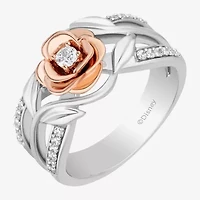 Enchanted Disney Fine Jewelry Belle(I, I2) Womens 1/4 CT. T.W. Lab Grown White Diamond 14K Rose Gold Over Silver Sterling Flower Beauty and the Beast Belle Cocktail Ring
