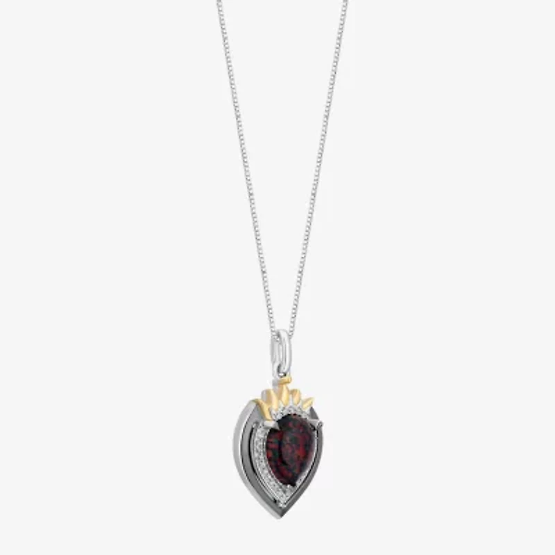 Enchanted Disney Fine Jewelry Evil Queen (I, I2) Womens 1/10 CT. T.W. Lab Created Black Opal 14K Gold Over Silver Sterling Silver Heart Pear 18 Inch Pendant Necklace
