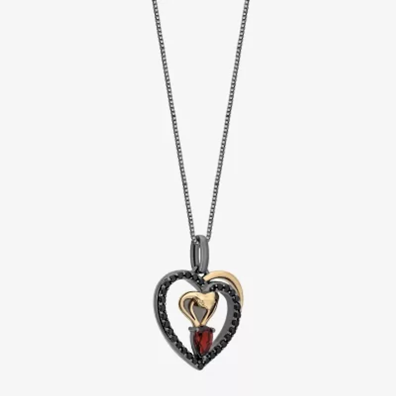 Enchanted Disney Fine Jewelry Jafar Womens Genuine Red Garnet 14K Gold Over Silver Heart Pear 18 Inch Pendant Necklace