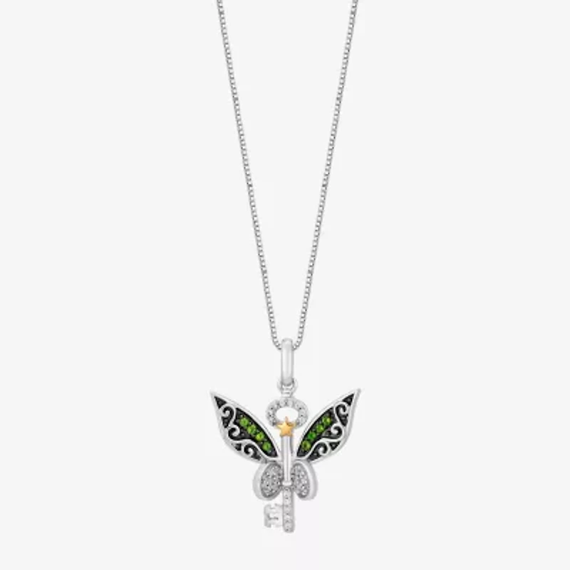 Enchanted Disney Fine Jewelry Tinker Bell (I, I2) Womens 1/10 CT. T.W. Genuine Green Chrome Diopside 14K Gold Over Silver 18 Inch Pendant Necklace