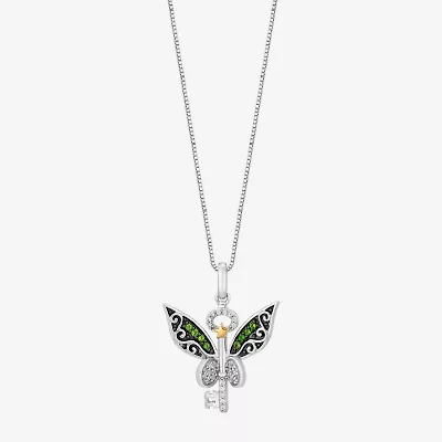 Enchanted Disney Fine Jewelry Tinker Bell (I, I2) Womens 1/10 CT. T.W. Genuine Green Chrome Diopside 14K Gold Over Silver 18 Inch Pendant Necklace