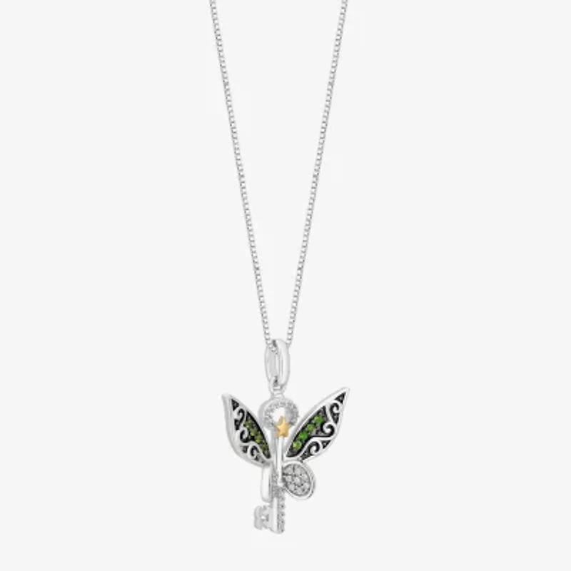 Enchanted Disney Fine Jewelry Tinker Bell (I, I2) Womens 1/10 CT. T.W. Genuine Green Chrome Diopside 14K Gold Over Silver 18 Inch Pendant Necklace