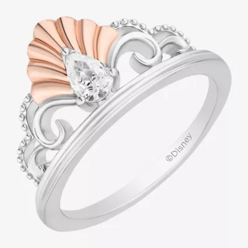 Enchanted Disney Fine Jewelry Ariel(F, Si1) Womens 1/4 CT. T.W. Lab Grown White Diamond 14K Rose Gold Over Silver Sterling Pear Ariel Cocktail Ring