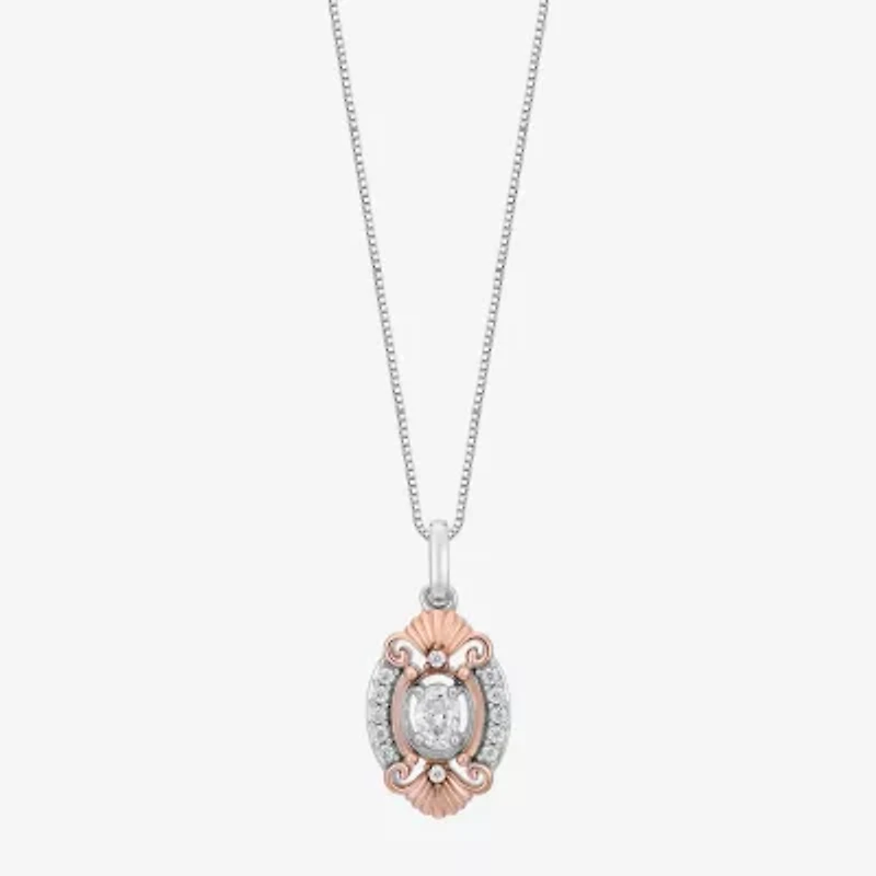Enchanted Disney Fine Jewelry Ariel (I, I2) Womens 1/3 CT. T.W. Lab Grown White Diamond 14K Rose Gold Over Silver Oval 18 Inch Pendant Necklace