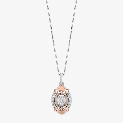 Enchanted Disney Fine Jewelry Ariel (I, I2) Womens 1/3 CT. T.W. Lab Grown White Diamond 14K Rose Gold Over Silver Oval 18 Inch Pendant Necklace
