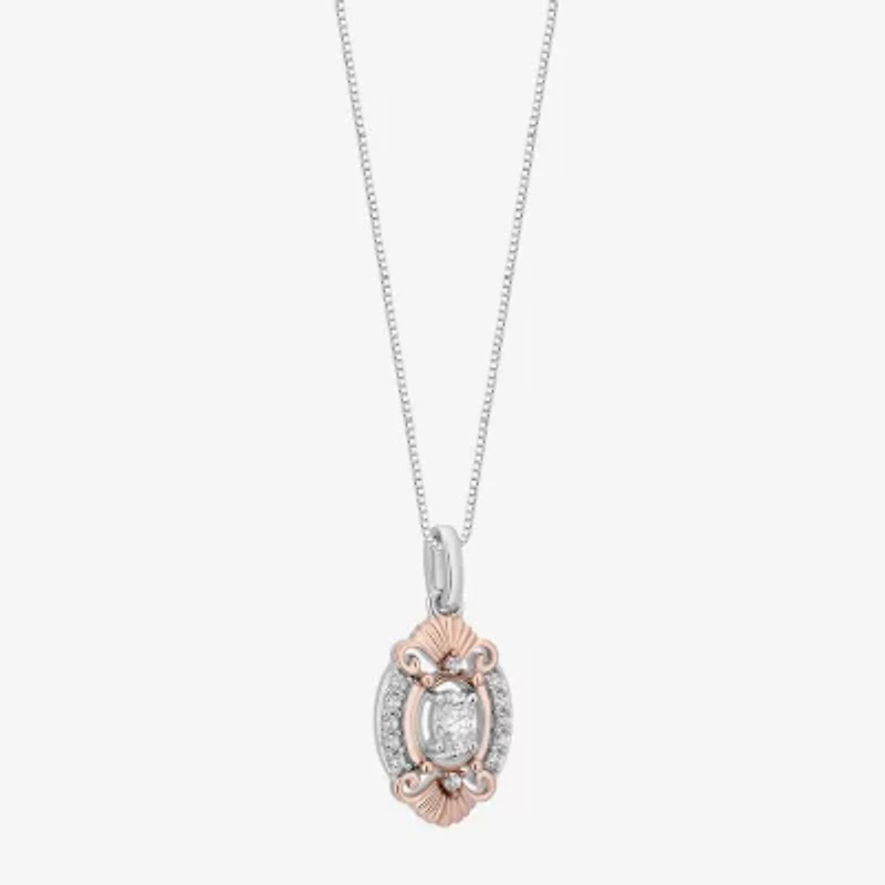 Enchanted Disney Fine Jewelry Ariel (I, I2) Womens 1/3 CT. T.W. Lab Grown White Diamond 14K Rose Gold Over Silver Oval 18 Inch Pendant Necklace