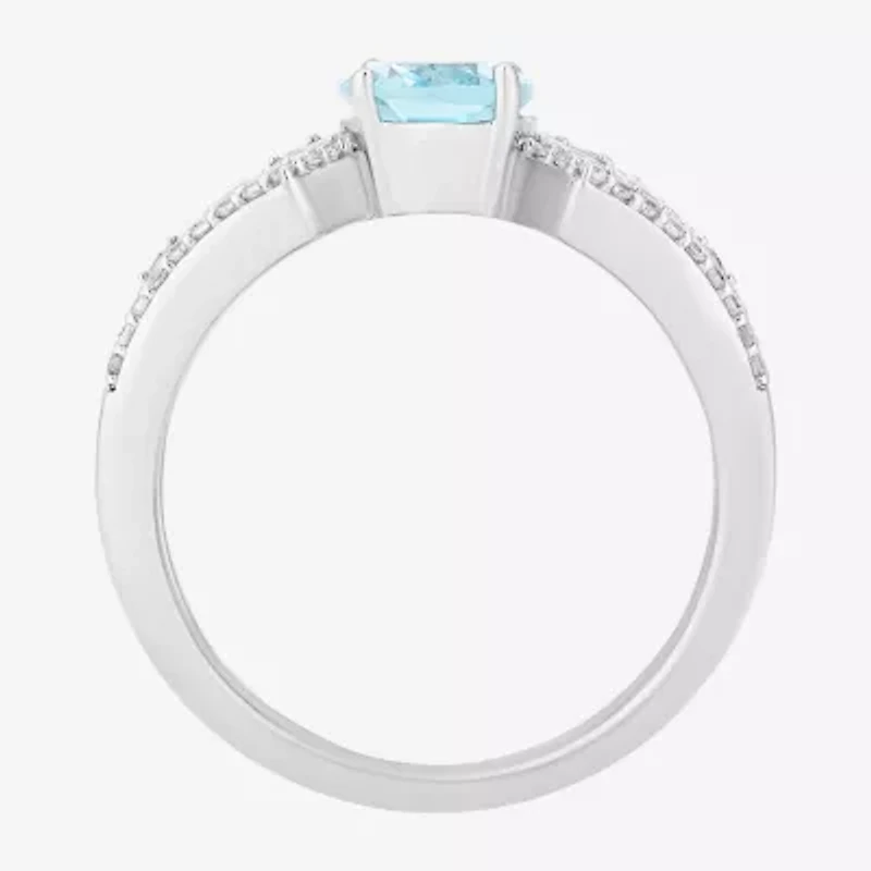 Enchanted Disney Fine Jewelry Elsa(I, I2) Womens 1/5 CT. Genuine Blue Topaz Sterling Silver Oval Elsa Cocktail Ring