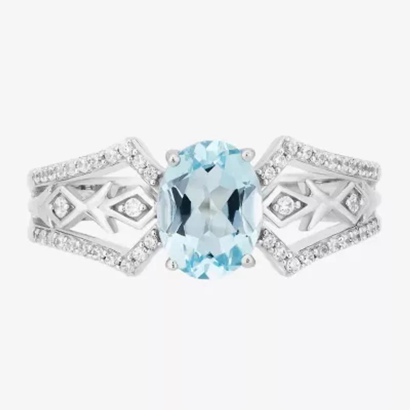 Enchanted Disney Fine Jewelry Elsa(I, I2) Womens 1/5 CT. Genuine Blue Topaz Sterling Silver Oval Elsa Cocktail Ring