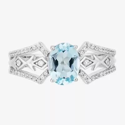 Enchanted Disney Fine Jewelry Elsa(I, I2) Womens 1/5 CT. Genuine Blue Topaz Sterling Silver Oval Elsa Cocktail Ring
