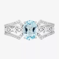 Enchanted Disney Fine Jewelry Elsa(I, I2) Womens 1/5 CT. Genuine Blue Topaz Sterling Silver Oval Elsa Cocktail Ring