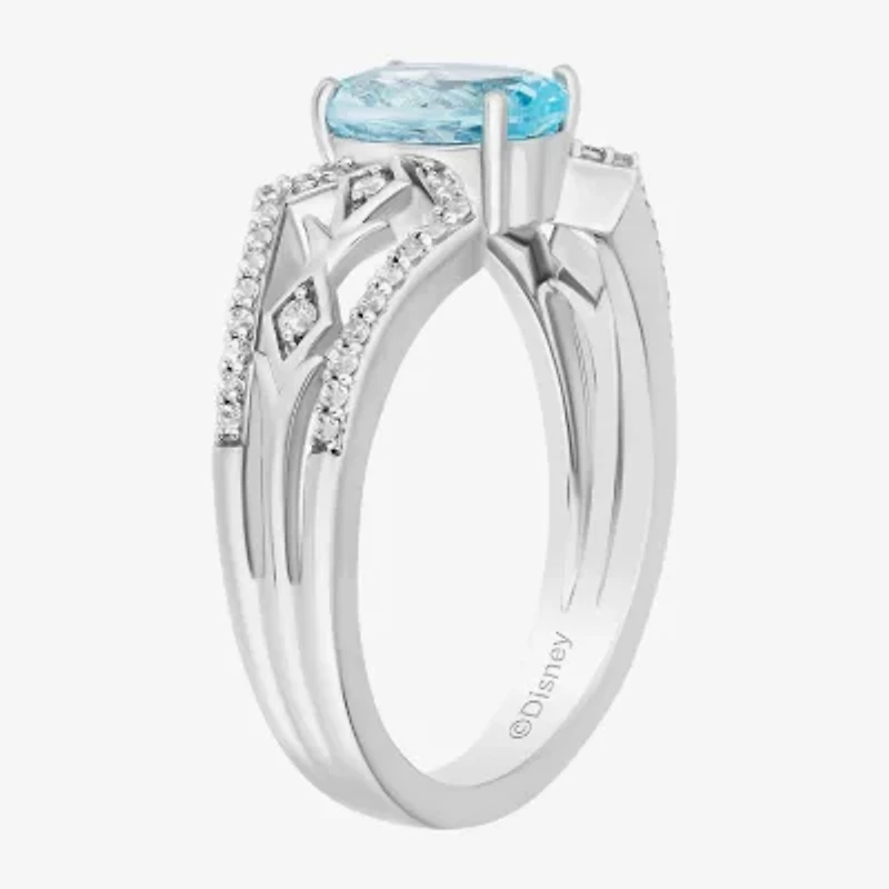 Enchanted Disney Fine Jewelry Elsa(I, I2) Womens 1/5 CT. Genuine Blue Topaz Sterling Silver Oval Elsa Cocktail Ring