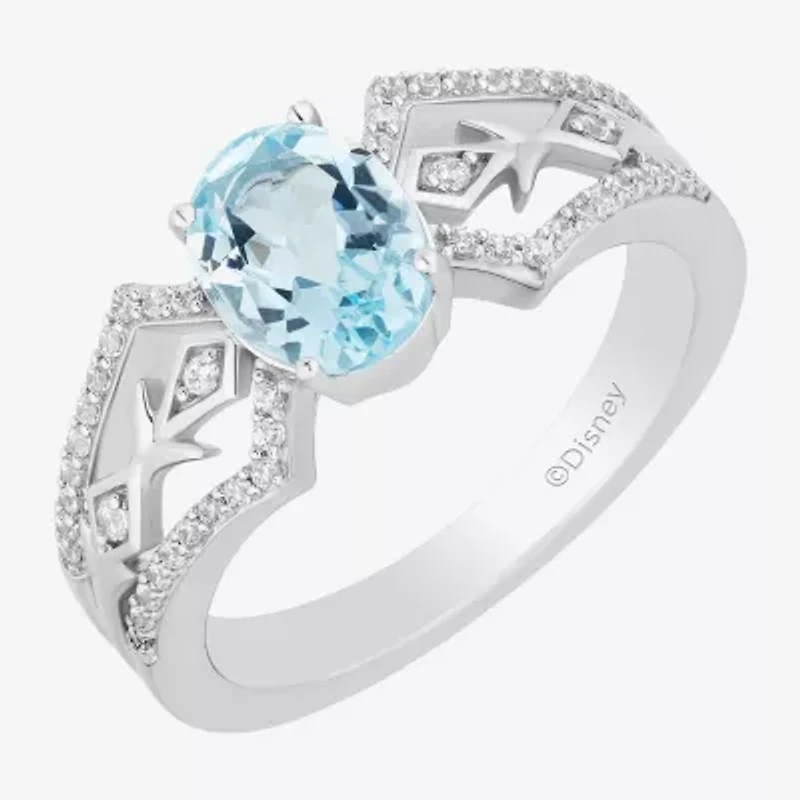 Enchanted Disney Fine Jewelry Elsa(I, I2) Womens 1/5 CT. Genuine Blue Topaz Sterling Silver Oval Elsa Cocktail Ring