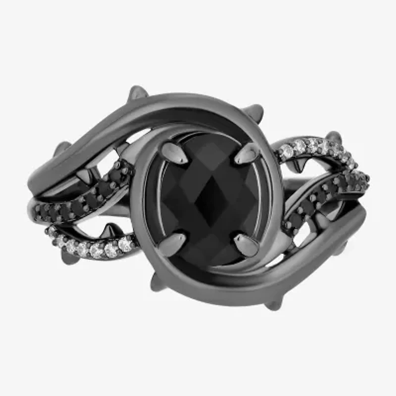 Enchanted Disney Fine Jewelry Maleficent (I, I2) Womens Genuine Black Onyx Sterling Silver Side Stone Cocktail Ring