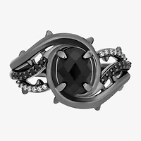Enchanted Disney Fine Jewelry Maleficent (I, I2) Womens Genuine Black Onyx Sterling Silver Side Stone Cocktail Ring