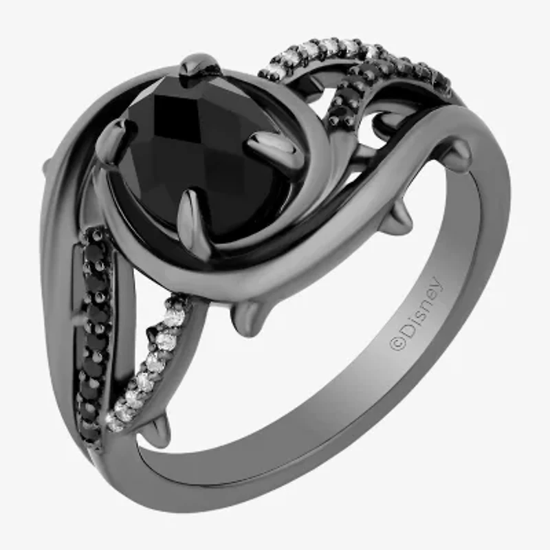 Enchanted Disney Fine Jewelry Maleficent (I, I2) Womens Genuine Black Onyx Sterling Silver Side Stone Cocktail Ring