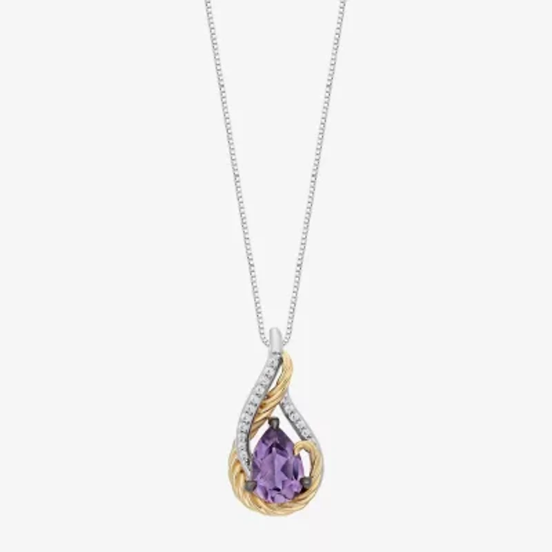 Enchanted Disney Fine Jewelry Rapunzel (I,I2) Womens Diamond Accent Genuine Purple Amethyst 14K Gold Over Silver Sterling Silver Pear Rapunzel Pendant