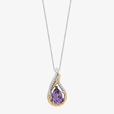 Enchanted Disney Fine Jewelry Rapunzel (I,I2) Womens Diamond Accent Genuine Purple Amethyst 14K Gold Over Silver Sterling Silver Pear Rapunzel Pendant