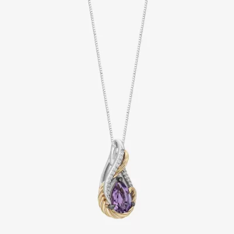 Enchanted Disney Fine Jewelry Rapunzel (I,I2) Womens Diamond Accent Genuine Purple Amethyst 14K Gold Over Silver Sterling Silver Pear Rapunzel Pendant