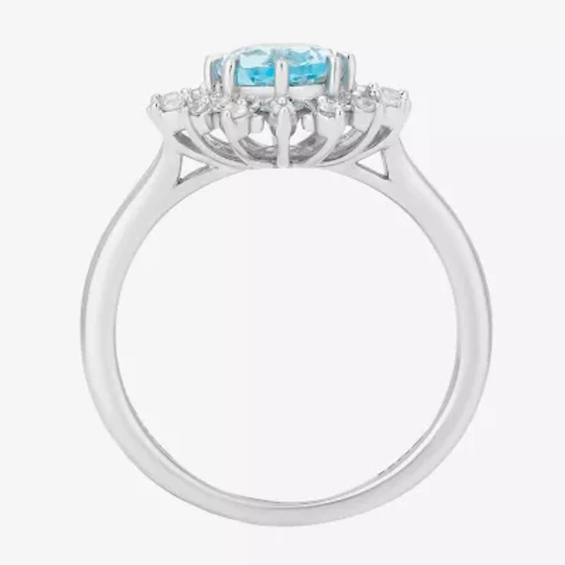 Enchanted Disney Fine Jewelry Elsa (I,I2) Womens 1/5 CT. Genuine Blue Topaz Sterling Silver Snowflake Cocktail Ring