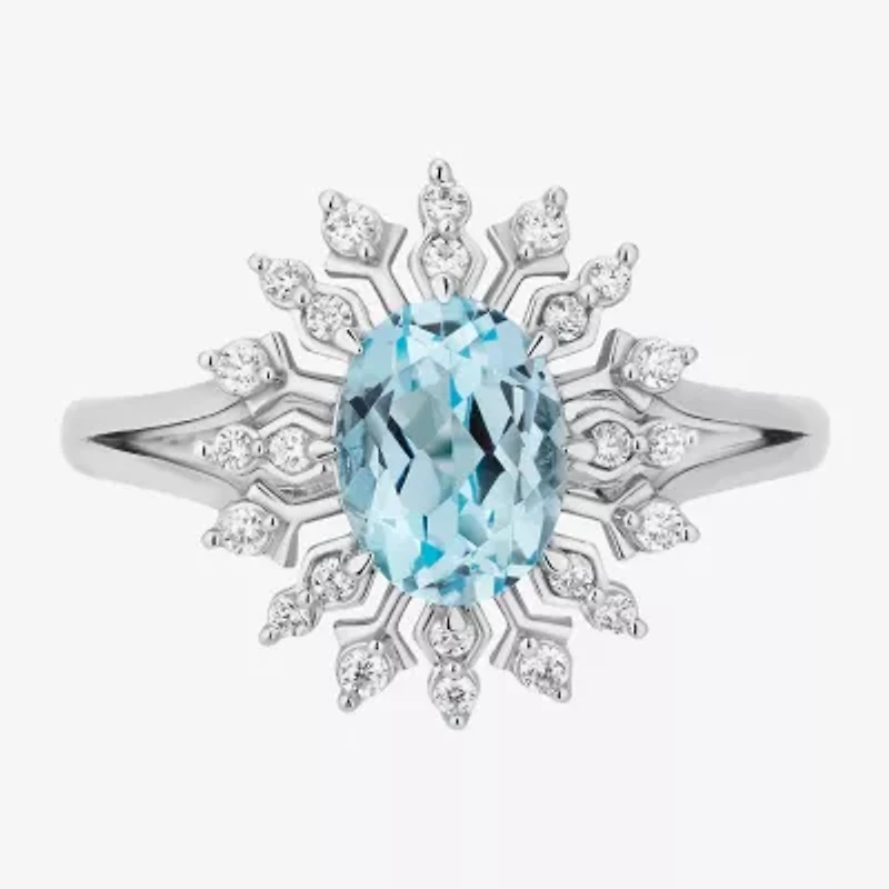 Enchanted Disney Fine Jewelry Elsa (I,I2) Womens 1/5 CT. Genuine Blue Topaz Sterling Silver Snowflake Cocktail Ring
