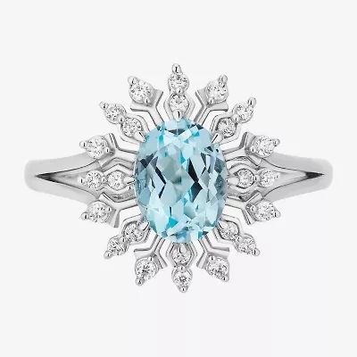Enchanted Disney Fine Jewelry Elsa (I,I2) Womens 1/5 CT. Genuine Blue Topaz Sterling Silver Snowflake Cocktail Ring