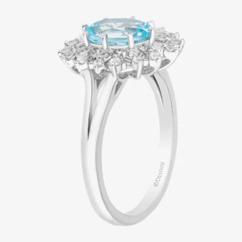 Enchanted Disney Fine Jewelry Elsa (I,I2) Womens 1/5 CT. Genuine Blue Topaz Sterling Silver Snowflake Cocktail Ring