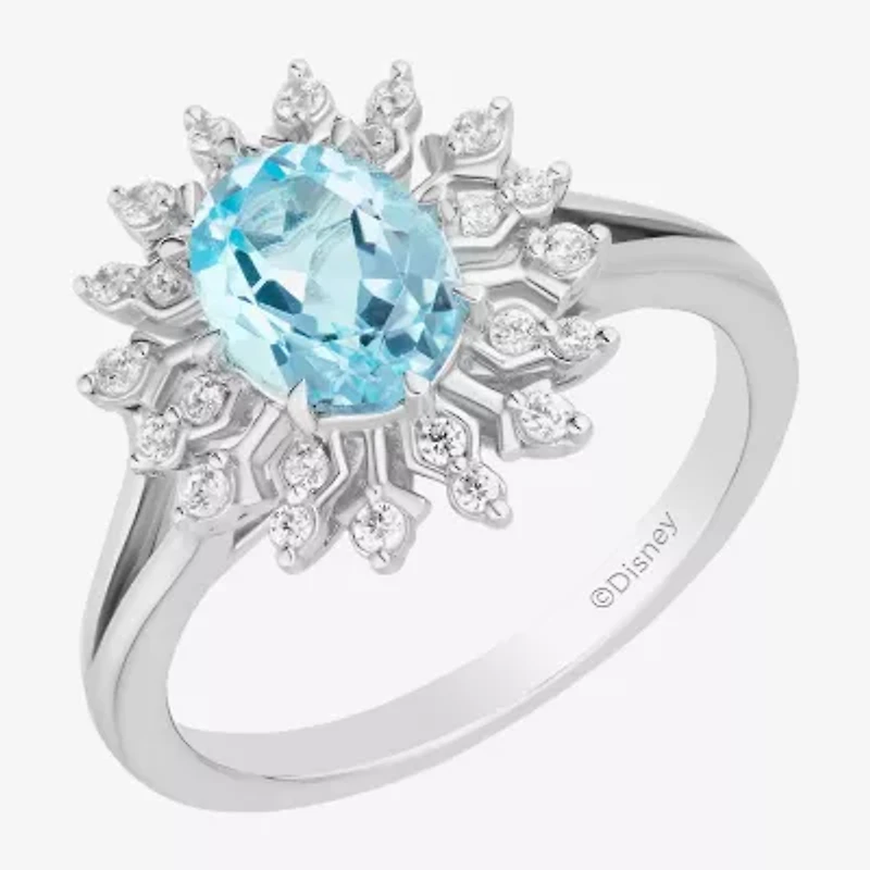 Enchanted Disney Fine Jewelry Elsa (I,I2) Womens 1/5 CT. Genuine Blue Topaz Sterling Silver Snowflake Cocktail Ring