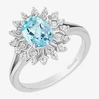 Enchanted Disney Fine Jewelry Elsa (I,I2) Womens 1/5 CT. Genuine Blue Topaz Sterling Silver Snowflake Cocktail Ring