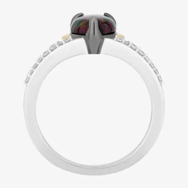 Enchanted Disney Fine Jewelry Evil Queen (I2, I) Womens 1/10 CT. T.W. Lab Created Black Opal 14K Gold Over Silver Sterling Side Stone Cocktail Ring