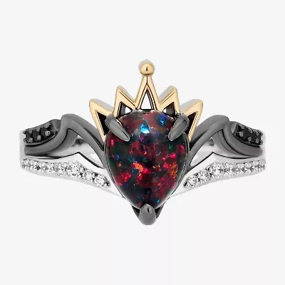 Enchanted Disney Fine Jewelry Evil Queen (I2, I) Womens 1/10 CT. T.W. Lab Created Black Opal 14K Gold Over Silver Sterling Side Stone Cocktail Ring