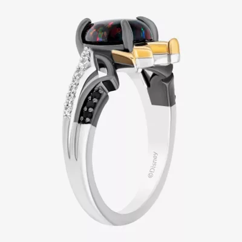 Enchanted Disney Fine Jewelry Evil Queen (I2, I) Womens 1/10 CT. T.W. Lab Created Black Opal 14K Gold Over Silver Sterling Side Stone Cocktail Ring